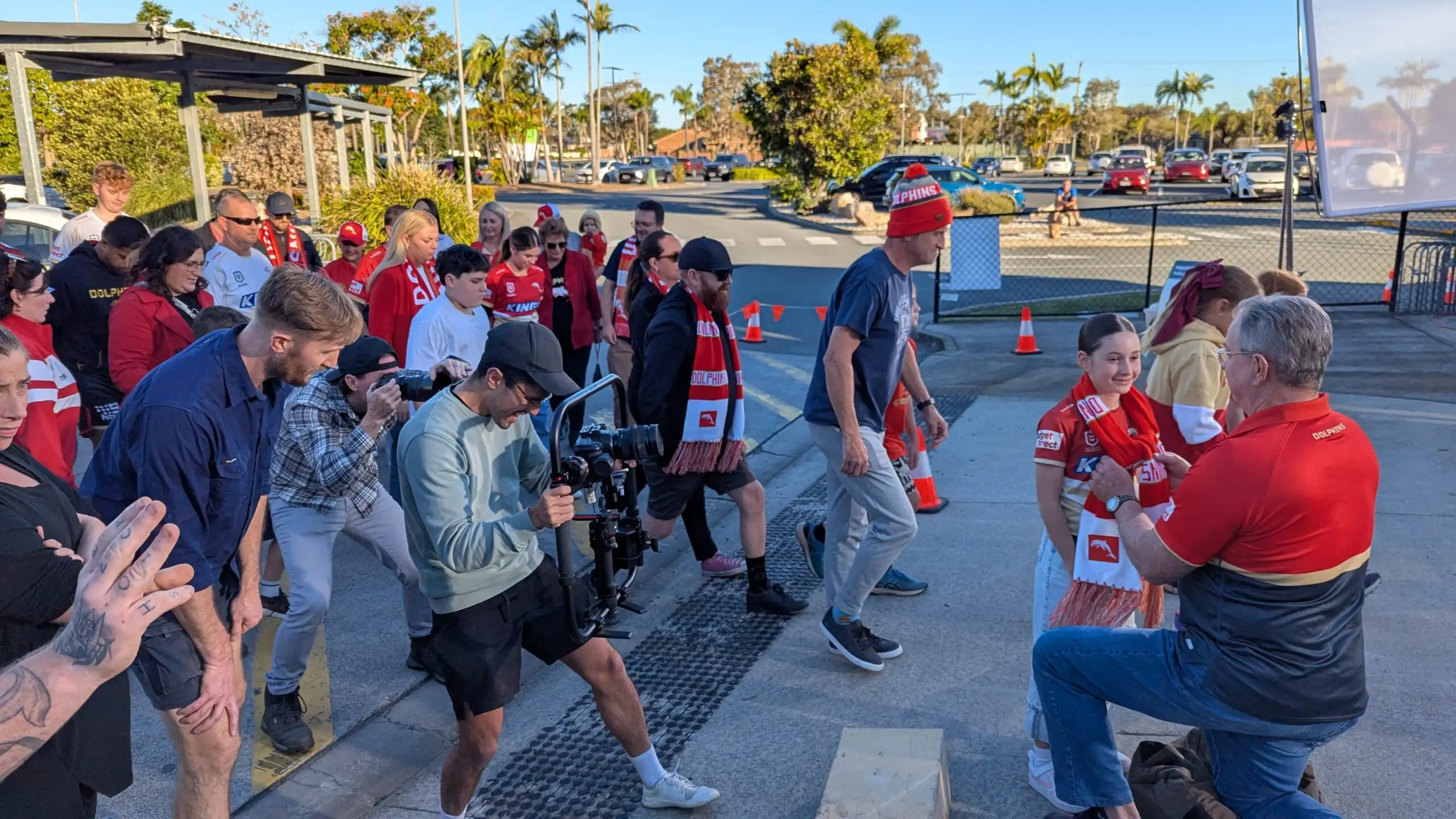 BTS shot of Tim our videographer on-set for the Dolphins x Moreton Bay TVC
