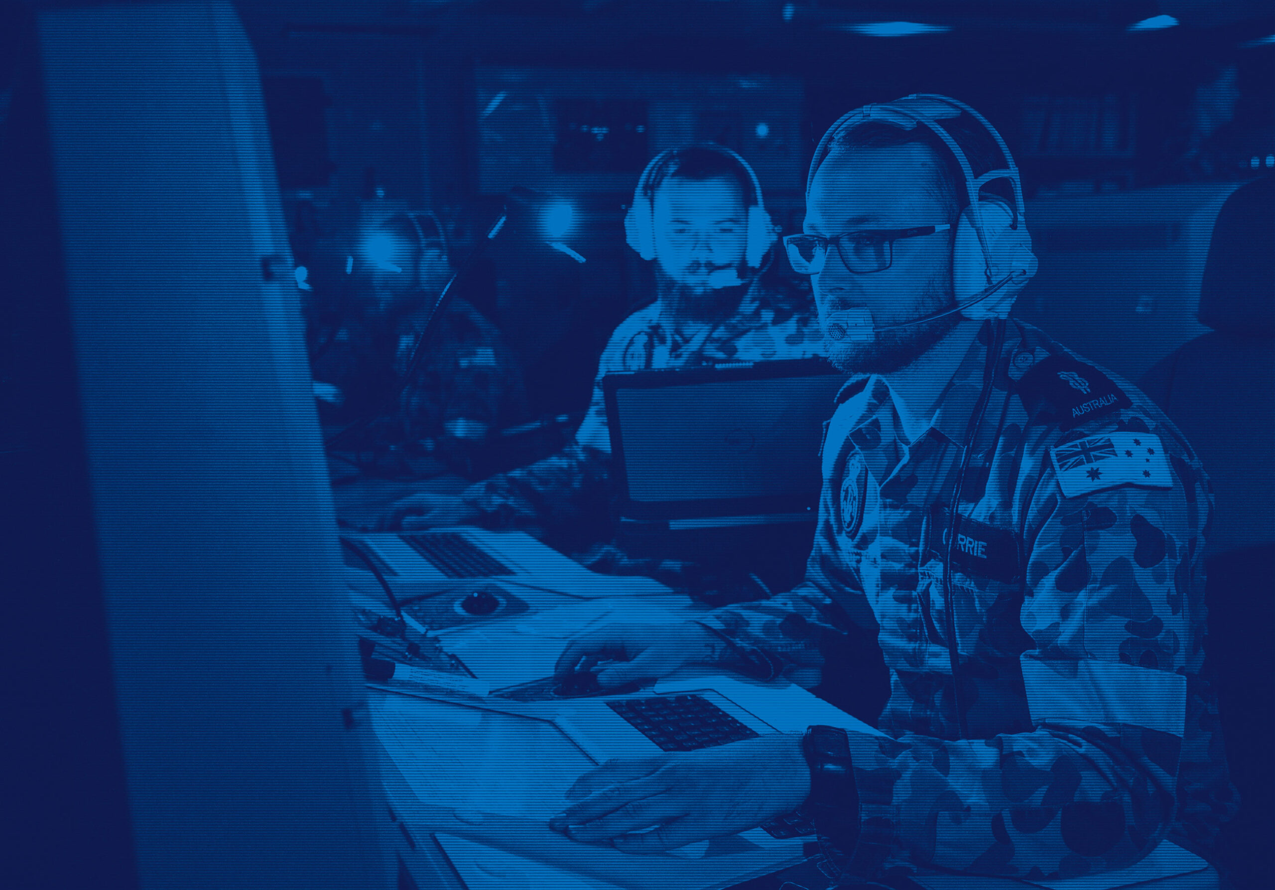 Military image of soldiers using defence equipment